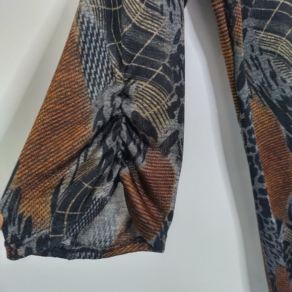 Lapis Women’s L Tunic top Semi Sheer ined Animal Print Ruched 3/4 Sleeve Large - Picture 6 of 9